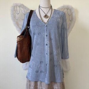 Indie Grunge Whimsygoth Gray Butterfly Slinky Long Sleeve Top Oversized 90s Y2K